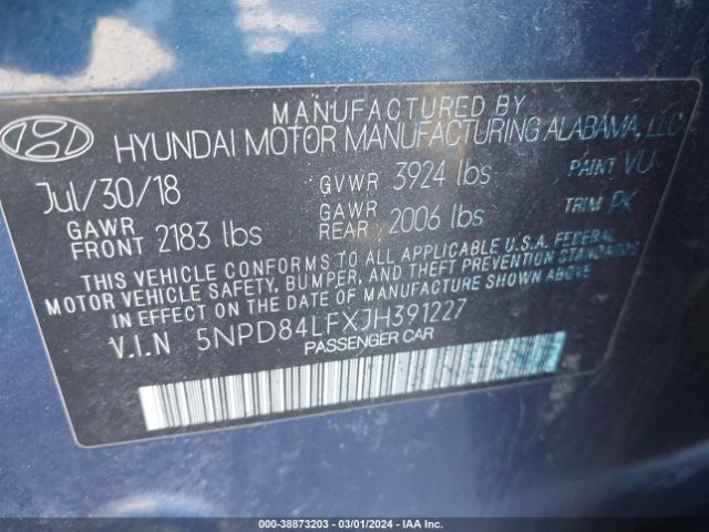 5NPD84LFXJH391227 Hyundai Elantra Value Edition