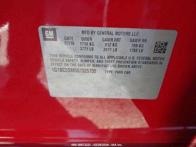 Chevrolet Cruze Ls Auto 2016 1G1BC5SM5G7325735 Image 9