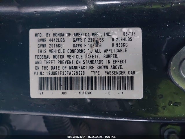 Acura TLX 2015 19UUB1F30FA029599 Image 9