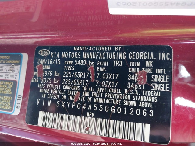 KIA Sorento 3.3l Lx 2016 5XYPG4A55GG012063 Image 9