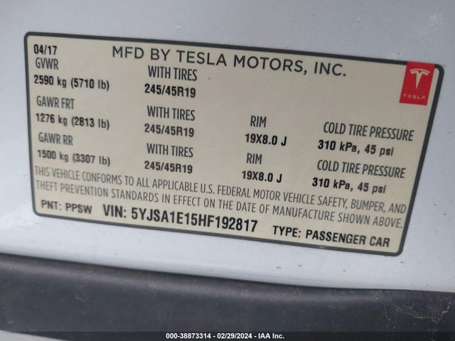 5YJSA1E15HF192817 Tesla Model S 60/75