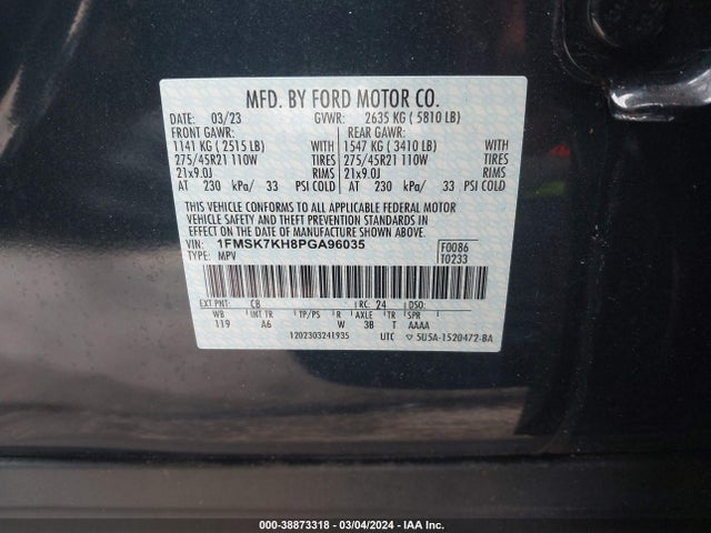Ford Explorer St-line 2023 1FMSK7KH8PGA96035 Image 9