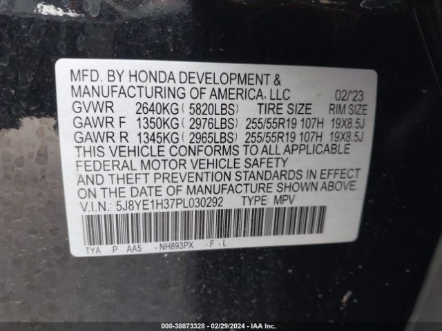 5J8YE1H37PL030292 Acura Mdx Standard