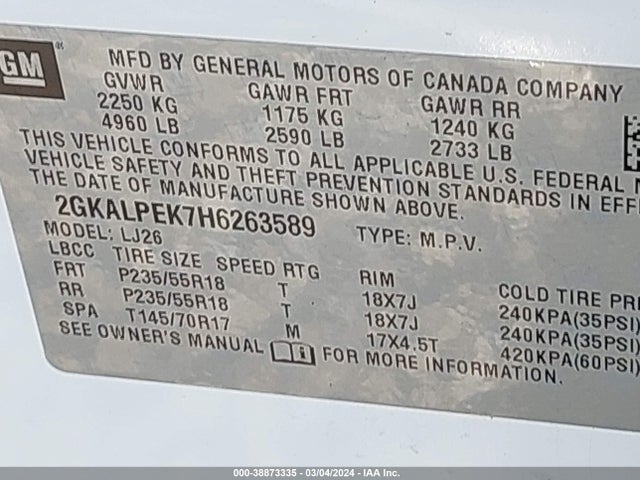 2GKALPEK7H6263589 GMC Terrain Slt