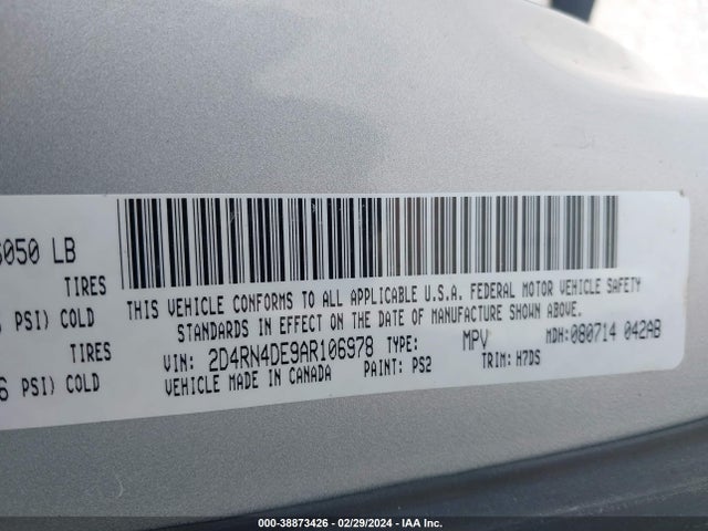 2010 DODGE GRAND CARAVAN SE VIN: 2D4RN4DE9AR106978