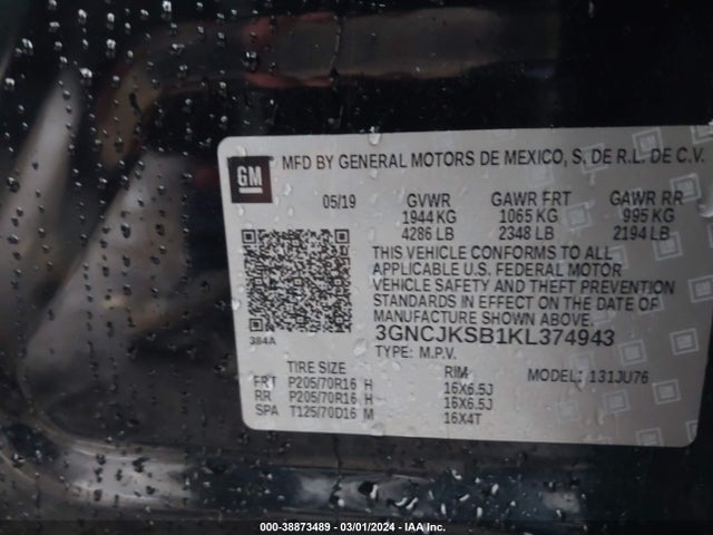 Chevrolet TRAX LS 2019 3GNCJKSB1KL374943 Image 9