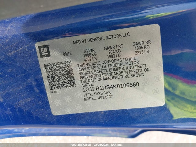Chevrolet Camaro 1lt 2019 1G1FB1RS4K0106560 Image 9