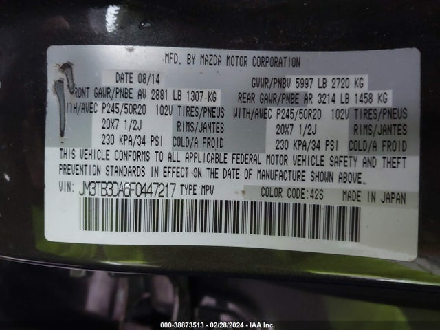 Mazda Cx-9 Grand Touring 2015 JM3TB3DA6F0447217 Image 9