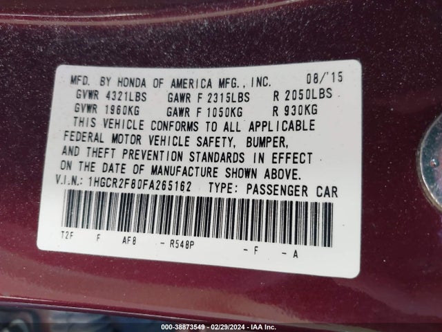 Honda Accord Ex-l 2015 1HGCR2F80FA265162 Image 9