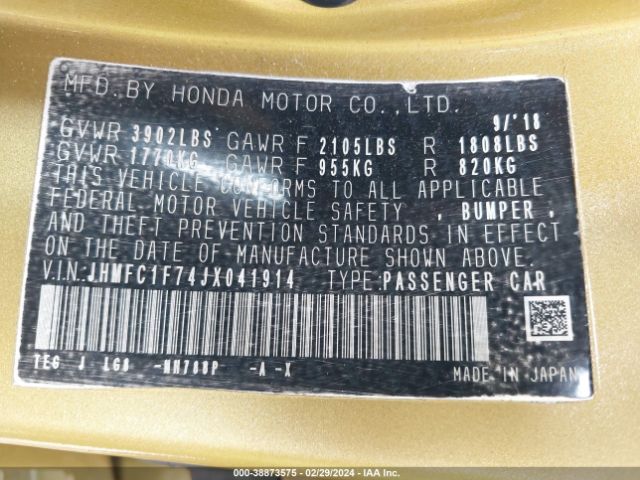 JHMFC1F74JX041914 Honda Civic Ex-l