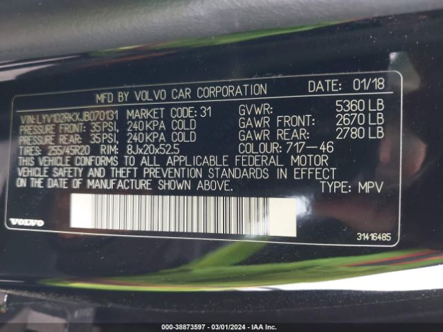 LYV102RKXJB070131 Volvo Xc60 T5 Momentum