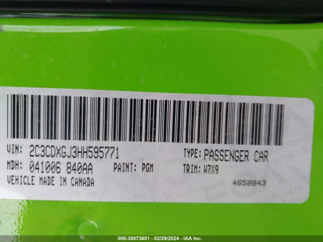 2C3CDXGJ3HH595771 Dodge Charger R/t Scat Pack Rwd