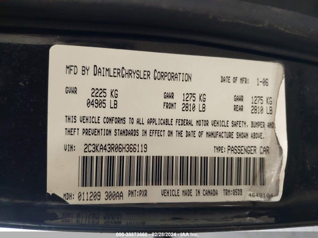 2006 CHRYSLER 300 VIN: 2C3KA43R06H366119