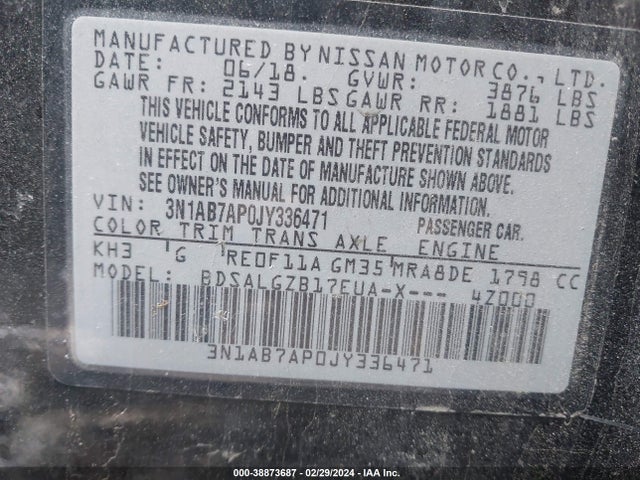 Nissan SENTRA SL 2018 3N1AB7AP0JY336471 Image 9