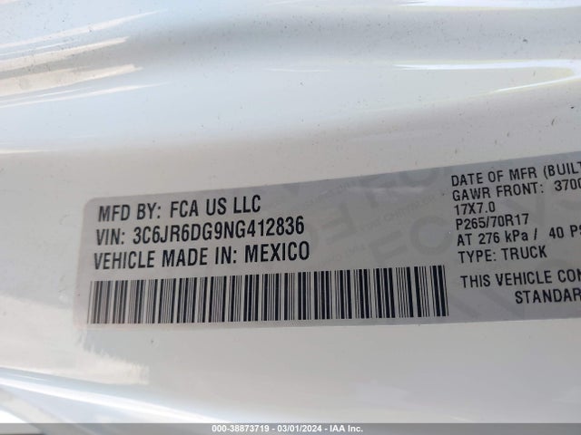 RAM 1500 Classic Tradesman Regular Cab 4x2 8' Box 2022 3C6JR6DG9NG412836 Image 9