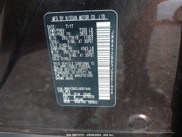 Nissan ARMADA SV 2018 JN8AY2ND3J9051949 Image 9