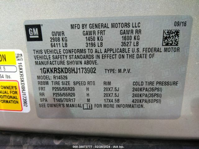 1GKKRSKD8HJ173902 GMC Acadia Limited Slt-2