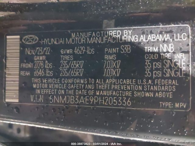 5NMJB3AE9PH205336 Hyundai TUCSON SEL