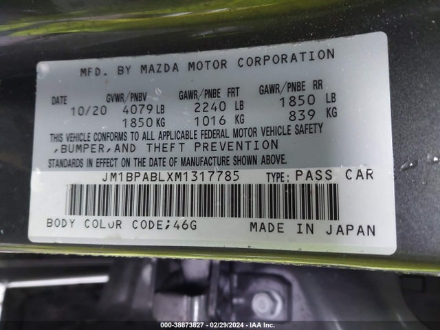JM1BPABLXM1317785 Mazda Mazda3 Select