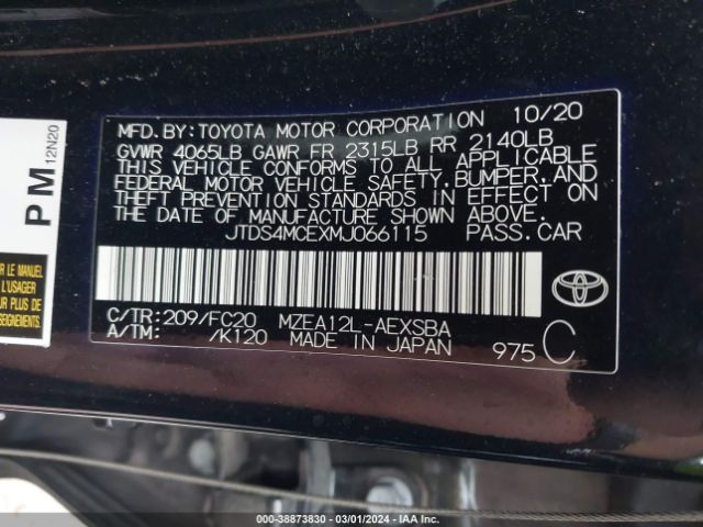 JTDS4MCEXMJ066115 Toyota COROLLA SE