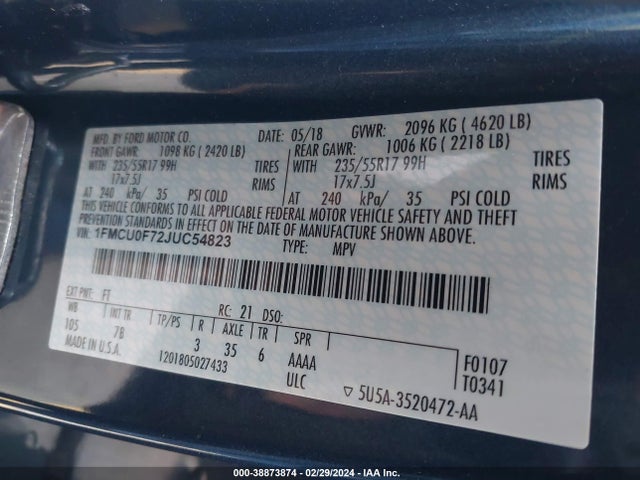Ford ESCAPE S 2018 1FMCU0F72JUC54823 Image 9