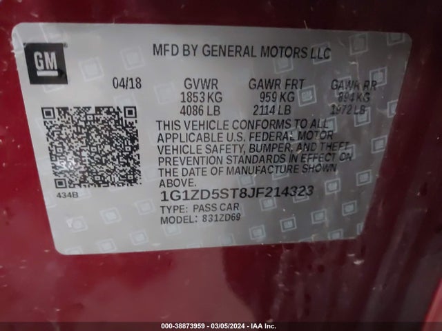 Chevrolet MALIBU LT 2018 1G1ZD5ST8JF214323 Image 9