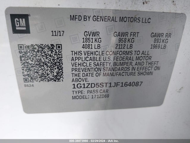 Chevrolet MALIBU LT 2018 1G1ZD5ST1JF164087 Image 9