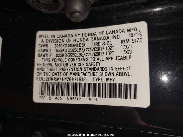 Honda CR-V SE 2016 2HKRM4H47GH718121 Image 9