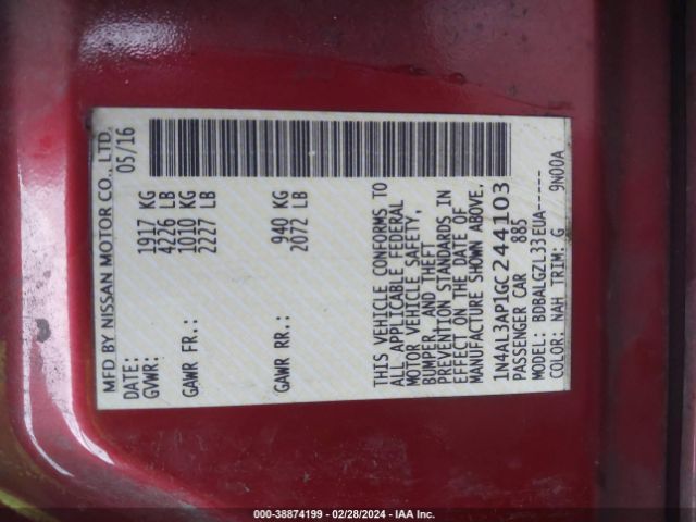 1N4AL3AP1GC244103 Nissan Altima 2.5/2.5 S/2.5 Sl/2.5 Sr/2.5 Sv
