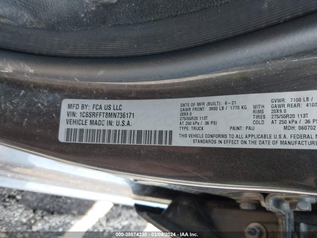 RAM 1500 Big Horn  4x4 5'7 Box 2021 1C6SRFFT8MN736171 Image 9