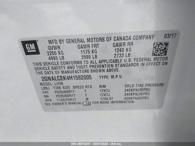 Chevrolet EQUINOX LT 2017 2GNALCEK4H1582005 Image 9