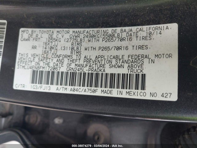 Toyota Tacoma Base V6 2015 3TMLU4EN8FM172067 Image 9