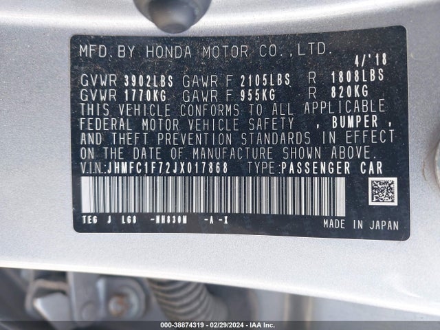 Honda Civic Ex-l 2018 JHMFC1F72JX017868 Image 9