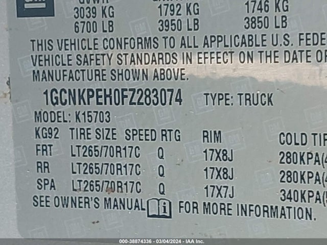 Chevrolet Silverado 1500 Wt 2015 1GCNKPEH0FZ283074 Image 9