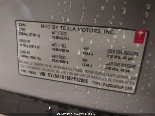 Tesla Model S P85 2014 5YJSA1H18EFP32006 Image 9