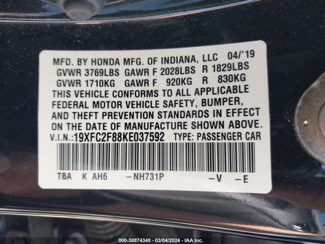 Honda Civic Sport 2019 19XFC2F88KE037592 Image 9
