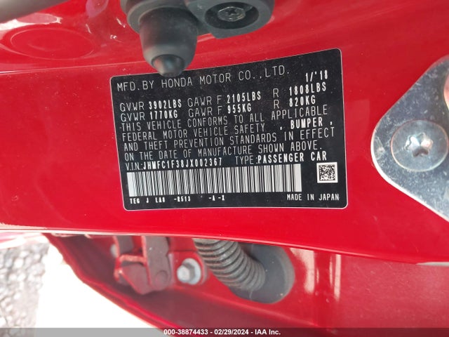 Honda Civic Ex-t 2018 JHMFC1F38JX002367 Image 9