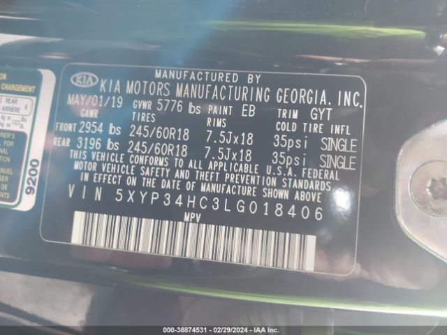 5XYP34HC3LG018406 KIA Telluride Ex