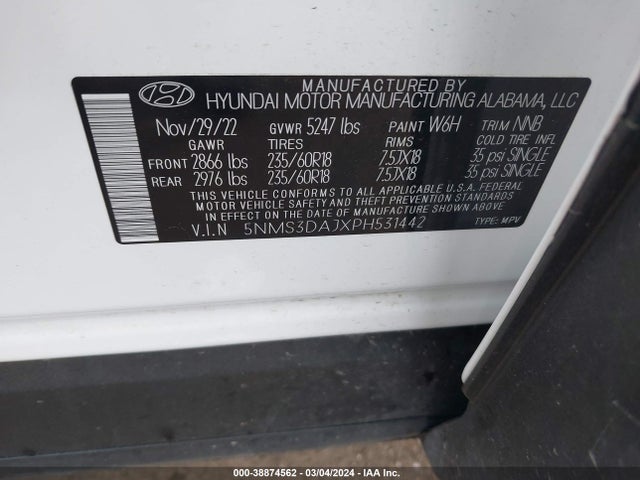 Hyundai Santa Fe Sel 2023 5NMS3DAJXPH531442 Image 9