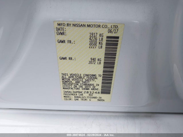 Nissan Altima 2.5 S 2017 1N4AL3AP0HC283248 Image 9