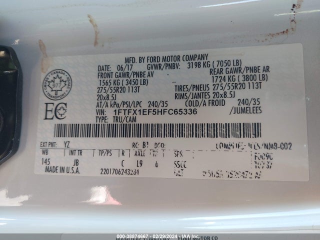 Ford F-150 Xlt 2017 1FTFX1EF5HFC65336 Image 9