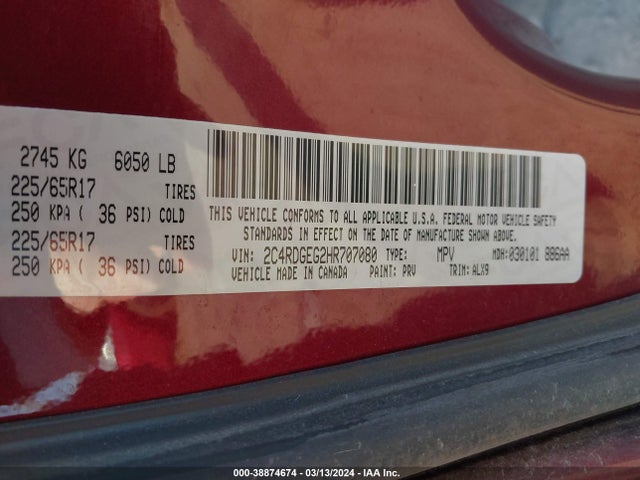 2C4RDGEG2HR707080 Dodge Grand Caravan Gt
