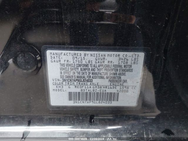 3N1CN7AP9GL824033 Nissan Versa 1.6 S/1.6 S+/1.6 Sl/1.6 Sv