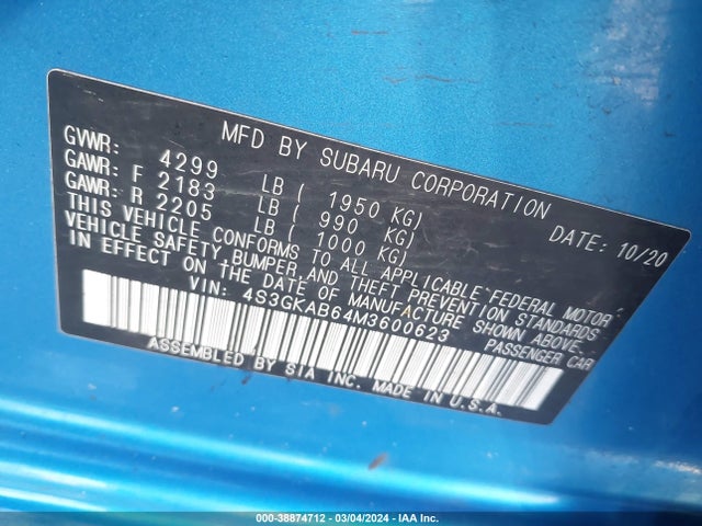 Subaru IMPREZA SEDAN 2021 4S3GKAB64M3600623 Image 9
