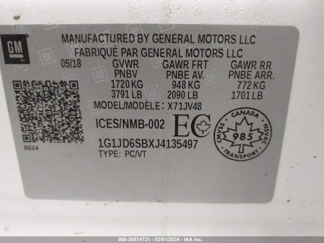 Chevrolet Sonic Lt Auto 2018 1G1JD6SBXJ4135497 Image 9