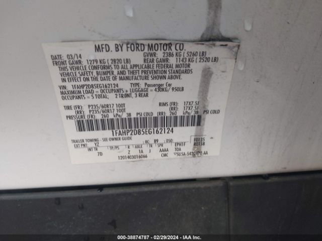 1FAHP2D85EG162124 Ford TAURUS SE