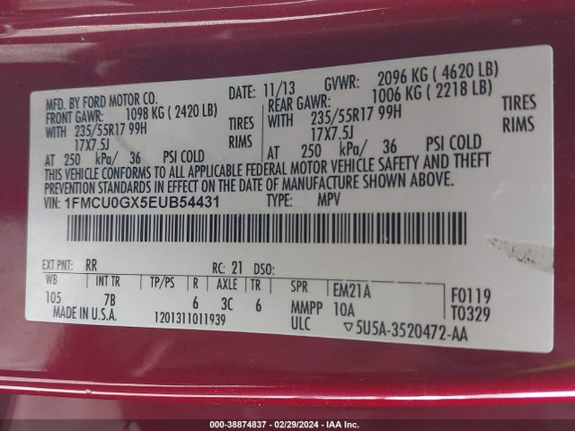 Ford ESCAPE SE 2014 1FMCU0GX5EUB54431 Image 9