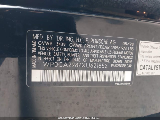 1999 PORSCHE BOXSTER WP0CA2987XU621852 Photo 8