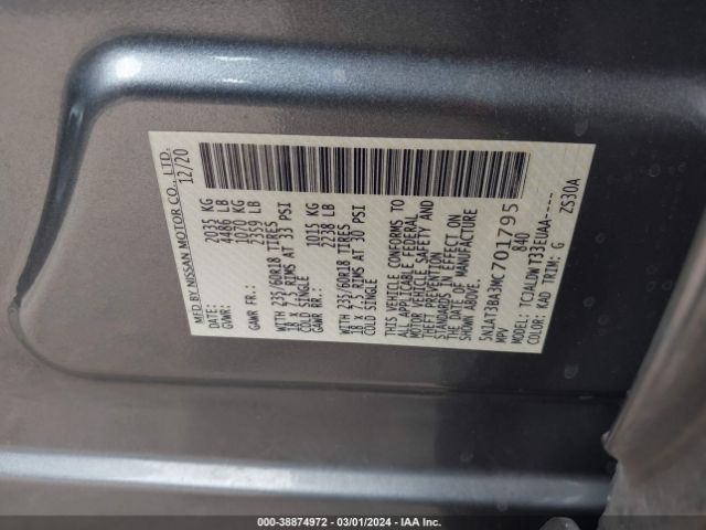 5N1AT3BA3MC701795 Nissan Rogue Sv Fwd