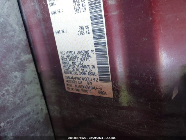 Nissan Maxima 3.5 Sl 2017 1N4AA6APXHC403192 Image 9
